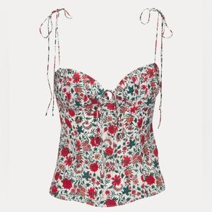 NWT Realisation Ana Ruched Tie Strap Cami Tank Bustier Top White Batik Floral